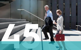 working employees walking up the stair