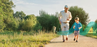 Man running alongside his child