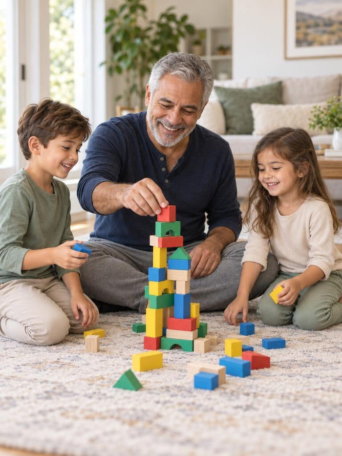 Family on the floor building together