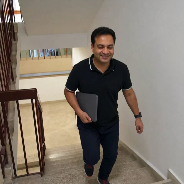 Customer walking up stairs